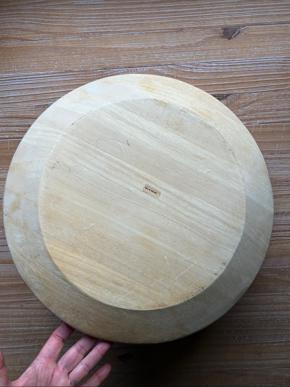 Large Vintage Solid Wood Round Bowl Tray Thailand